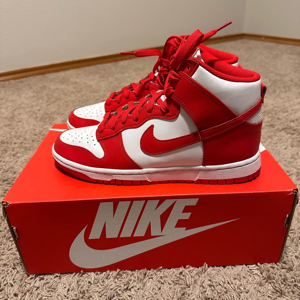Nike Red and White High-Top Sneakers
